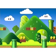 7x5ft Super Mario Photography Background for Green Mario Theme Party Decoration Banner Backdrop