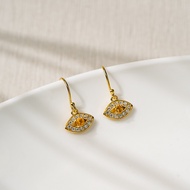 Ar-Kang Collection** AKE2456 ต่างหูเงินแท้ สายมู ดวงตาสวรรค์ Evil Eye ประดับพลอยแท้ Citrine ล้อม Whi