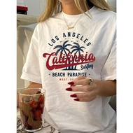 Los Angeles California Surfers Paradise Graphic T-Shirt-Casual Short Sleeve Round Neck With Palm Tre