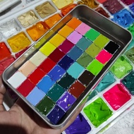 ♡Hand poured Himi Miya gouache 24 Colors in half pans✸