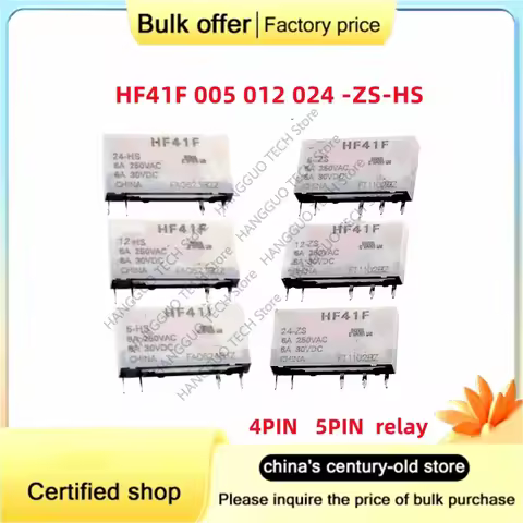 10PCS/Lot new original HF41F 005 012 024-ZS-HST-ZST-HS 6A 5V 12V 24V 4PIN 5PIN 6A Power relay 41F-1Z