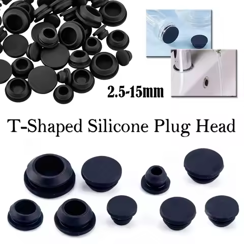 5-25Pcs 2.5-15mm Black Conical Snap-on Silicone Rubber T Type Plug Blanking End Caps Tube Inserts Bu