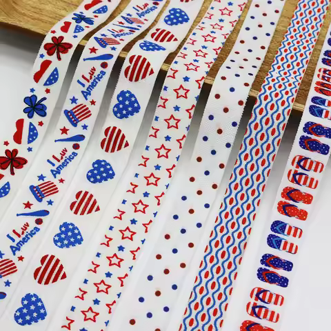 15mm American Patriotic Fold Over Elastic FOE Ribbon for 4th of July DIY Hair Bow Gift Wrapping Part