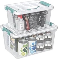 AnnkkyUS 2 Pack Latch Storage Bins with Handles, 7 Quarts & 14 Quarts Clear Plastic Tote Box Contain