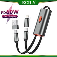 ECILY 4 in 1 PD 60W USB Type C Cable Mobile Phone Fast Charging Data Cord For iPhone 13 11 12 Pro X Xiaomi Huawei USB C Charging Cable