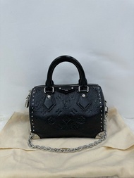 👜Louis Vuitton LV Speedy Trunk 20 Micro-chip version (Long strap missing) 路易威登 黑銀鉚釘 缺長肩帶 芯片款 