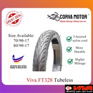 Corva Motor Tayar Viva Tubeless Ft328 3-Layered Nylon Cord Tahan Lasak 70/90-17, 80/90-17 Tajam Maxxis Diamond Viva