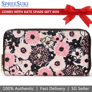 Kate Spade Wallet In Gift Box Long Wallet Dahlia Floral Printed Large Continental Wallet Pink # K8312