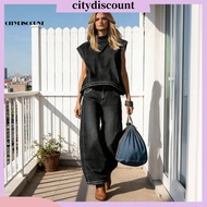 <citydiscount> Two-piece Denim Outfit Summer Suit Women Women’s Summer 2-piece Denim Set – Cap Sleev