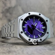 《改裝訂製》G-SHOCK特別限量版 男裝女裝手錶鋼錶電子錶 防水潛水錶 農家橡樹 Casioak Casio G Shock Special Limted Edition GA2100 Luxury Men Ladies Watch  男朋友生日情人節週年禮物 銀色 紫色