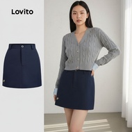 Lovito Skirt Wanita Kasual Sulaman Polos Musim Panas/Musim Bunga L133AD476