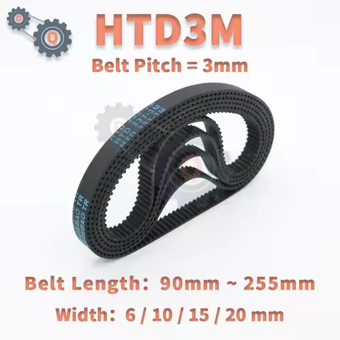 HTD3M Belt Length 90mm to 255mm HTD 3M Timing Belt Width 6mm 10mm 15mm 20mm Drive Belt 3M Rubber Bel
