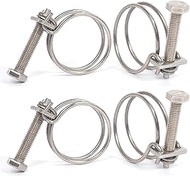 4 Pcs Double Wire Hose Clips Adjustable 304 Stainless Steel Hose Clamps Pond Hose Joint to Fit 30-34