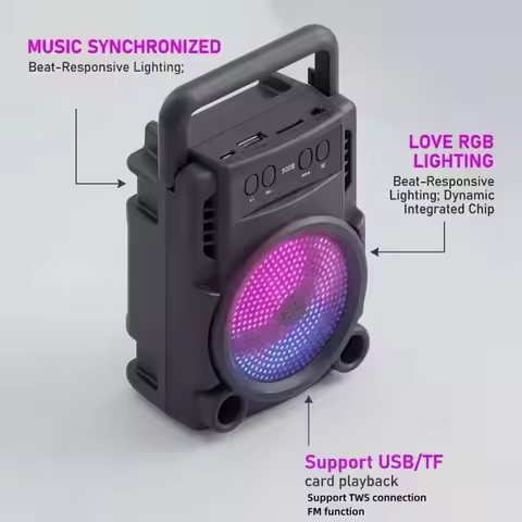 RGB Light Portable Bluetooth Speaker 360° Light Powerful Bass Karaoke Speaker Wireless Stereo TWS Fu