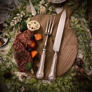 法國新藝術運動時期-鍍銀柄餐宴大型牛肉刀叉組