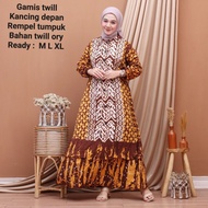 gamis batik kombinasi polos kekinian bahan twill ori dress kondangan