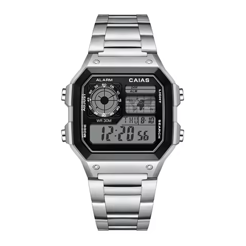 Digital 1200 Sport Electronic Unisex Watch Square LED Dial World Time Full Function Oak Series
