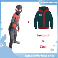 Spiderman Costume Marvel Movie Superhero Miles Morales  Halloween Bodysuit and Jacket for Children A
