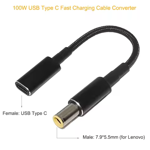 100W USB Type C PD Fast Charging Cable Cord for Lenovo Thinkpad T61 T60 T420 T430 USB-C to 7.9X5.5mm