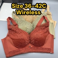Ladies Plus Size 36-42C Cotton Lace Wireless Bra Wanita Baju Dalam Floral Size Besar
