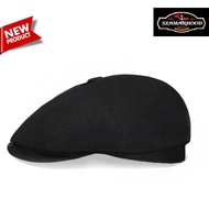Topi Newsboy Hat Gatsby Style Original Seamanhood Flat Cap Wool Black