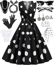 1950s Polka Dots Dress Women Sleeveless Vintage Dresses 50s Outfits Retro Accessories Sock Hop Party