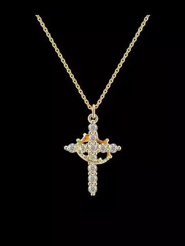 Mother's Day Gifts For Mom Upgraded Crown Cross Necklace For Women 14K Gold Plated Crown Cross Penda