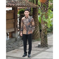 Men's batik Shirt Brown Classic Regular Long Sleeve lapis Sogan full body Luxury batik batik Uniform batik Application For Office batik