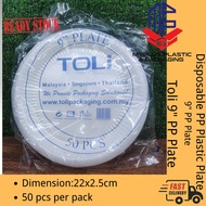 Disposable PP Plastic Plate -9" PP Plate Round Plate [ 50pcs± ] Toli 9" PP Party Plate
