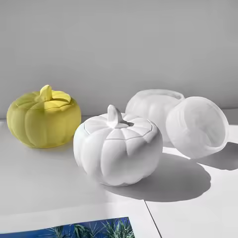 DIY Expoxy Resin Pumpkin Storage Box Mold With Lid Pumpkin Candlestick Plaster Halloween Ornaments S