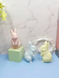 兔子香氛蠟燭矽膠模具diy抱花兔香氛石膏模具坐兔石膏裝飾品矽膠模具