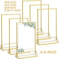 3/6pcs Acrylic Gold Sign Holder, 4x6"/5x7"/6x8"/8.5x11" Gold Acrylic Photo Frame Transparent Double-