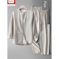 Linen Shirt Set Men s Summer Thin Tang Suit Loose Casual Cotton Linen Breathable Short sleeved Trous