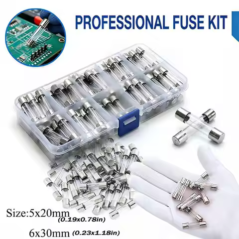 11Values 6*30 5*20 Glass Tube Fuses Car Glass Tube Fuses Assorted Kit with Box fusiveis 0.1A-35A Hou