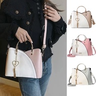 ELLE Crossbody Handbag Two-Tone Design Heart Tassel Pendant Adjustable Strap Stylish Daily Bag