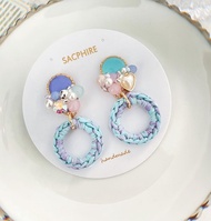 夢幻圈圈耳環 湖水藍 粉紫 泡泡 清新 甜美 心形 幻彩 綿珠