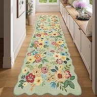 DUKINO Washable Runner Rug, 2x7 Lightweight Soft Floral Hallway Rug Runner with Low Pile Design, Non