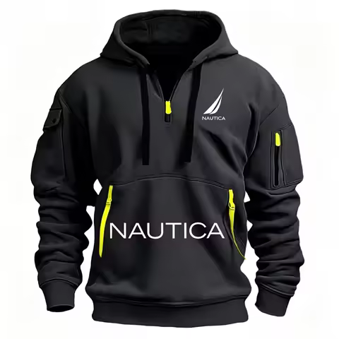 NAUTICA Men Half Zip Hoodie Casual Long Sleeve Pullover Hooded Sweatshirt Multi Pocket Outdoor Stree