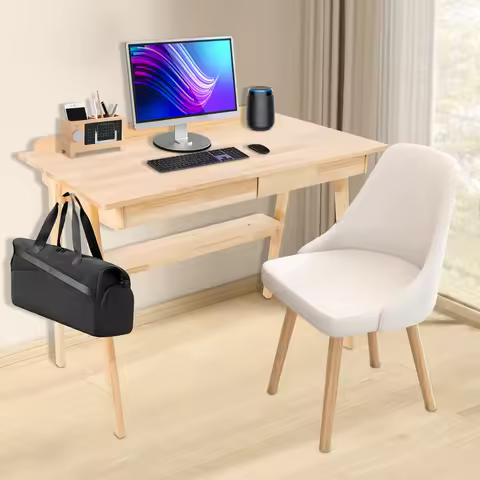 Floor Standing Desk with 2 Drawers Desk for Bedroom Writing Computer Desk