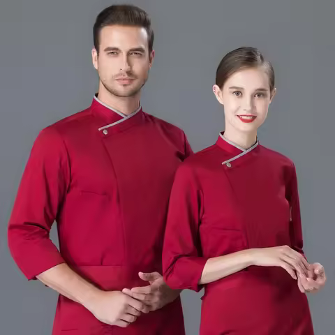 Unisex Chef Coat Men Women Red Long/Short Cook Jacket Restaurant Hotel F&B Uniform Baker Waiter Wear