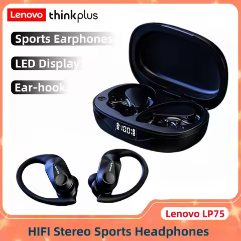 Lenovo LP75 Bluetooth Wireless Earphones Secure Earhook Design ENC Call Noise Cancelling LED Battery