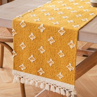 Countryside Style Table Runner Boho Yellow Green Table Runner Cotton Star Cutting Cloth for Party Ki