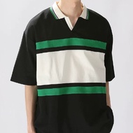 【Dari Perak】ProMan Kemeja Polo Lelaki Bercorak Garisan Dengan Kerah Santai Lengan Pendek Baju t shir