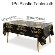1pc Black And Gold Disposable Tablecloth With 18th 21th 30th 40th 50th 60th 70th Birthday Themed For