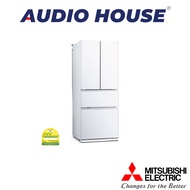MITSUBISHI MR-LX55EY-GWH-P  442L 4 DOOR FRIDGE  GLASS WHITE  3 TICKS  W699xH1798xD723MM  1 YEAR WARR