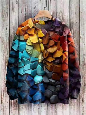 Multicolor Art & Vintage Cat Fun Art Pattern 3D Printed Men's Knitted Pullover Winter Unisex Casual 