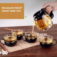 Tea Pot Set 5 in 1 Sun Glass Tempat Teh / Kopi Teko Kaca