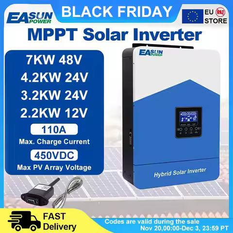 EASUN POWER 7KW 4.2KW 3.2KW 2.2KW Hybrid Solar Inverter 48V 24V 12V 230V With Max 80A 110A MPPT Char