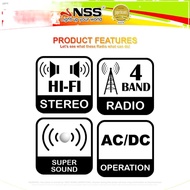 preferred✾☽┅NSS Portable Electric Radio Speaker HI-FI Super Sound FM/AM/SW 4band radio AC DC Operat