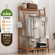 Almari Baju Kayu Buluh Penyangkut Pakaian Wooden Bamboo Wardrobe Clothes Rack Storage